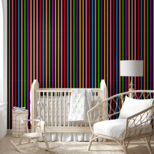 Papel Pintado Diseño de rayas de arcoíris coloridas - negro 