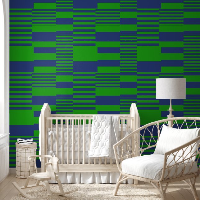 Papel Pintado Diseño de rayas de patchwork azul verde (Niños)