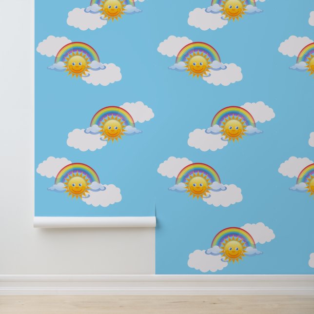 Papel Pintado Diseño de Sol, Nubes y Arcos de Lluvia (Solicitud)