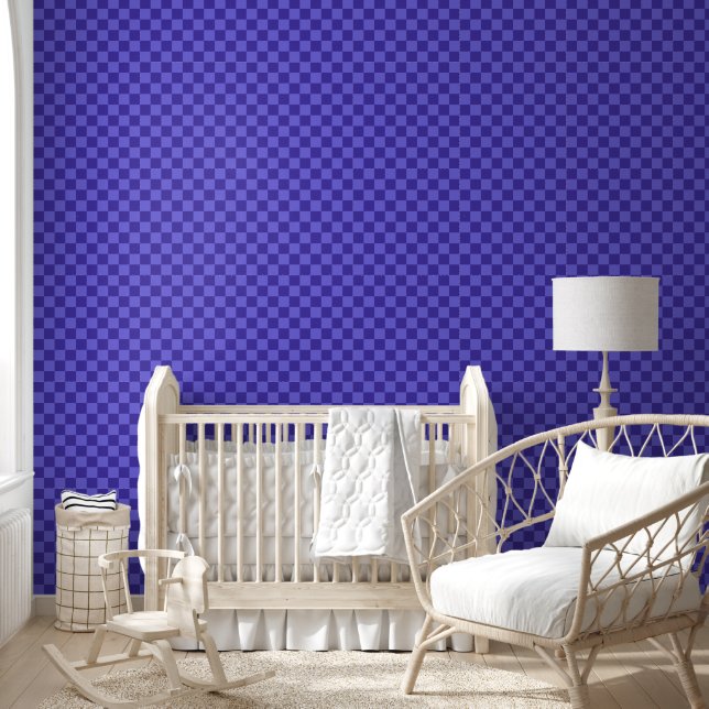 Papel Pintado Diseño de tablero de ajedrez azul simétrico (Niños)