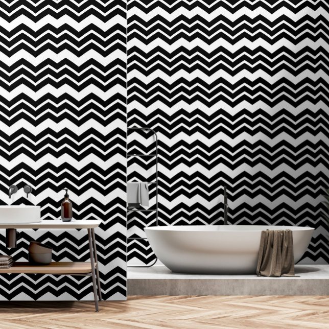 Papel Pintado Diseño del patrón de Chevron de Zigzag blanco negr (Subido por el creador)