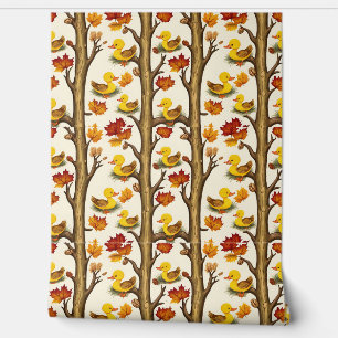 Papel Pintado Diseño del patrón de Ducklings Curiosos y hojas de