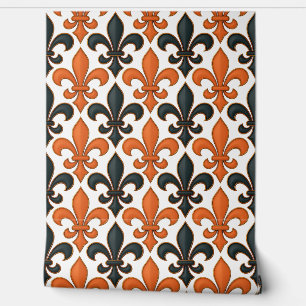 Papel Pintado Diseño del patrón Fleur-de-lis del barroco negro n