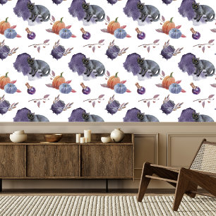 Papel Pintado Diseño espeluznante de gatos, frascos y calabazas