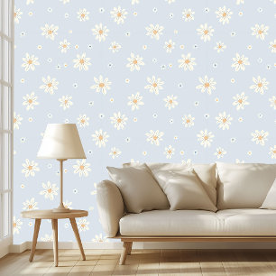 Papel Pintado Diseño Estético Floral de Daisy Azul Polvoriento E