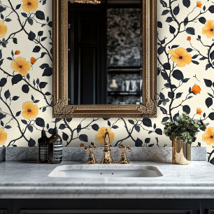 Papel Pintado Diseño floral amarillo con vinos negros