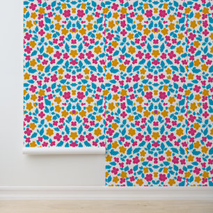Papel Pintado Diseño floral colorido con hojas azules