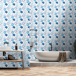 Papel Pintado diseño floral en tonos azules