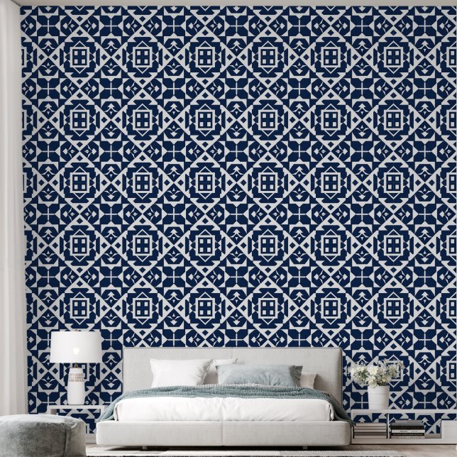 Papel Pintado Diseño geométrico azul abstracto (Dormitorio)