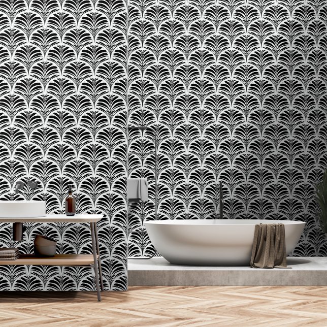 Papel Pintado Diseño geométrico negrita en blanco y negro (Baño)