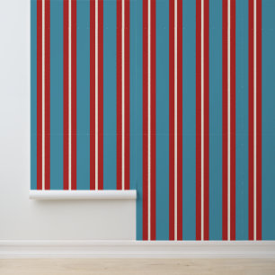 Papel Pintado Diseño moderno con patrón de rayas rojas y azules 