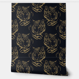 Papel Pintado Diseño negro del tigre de oro