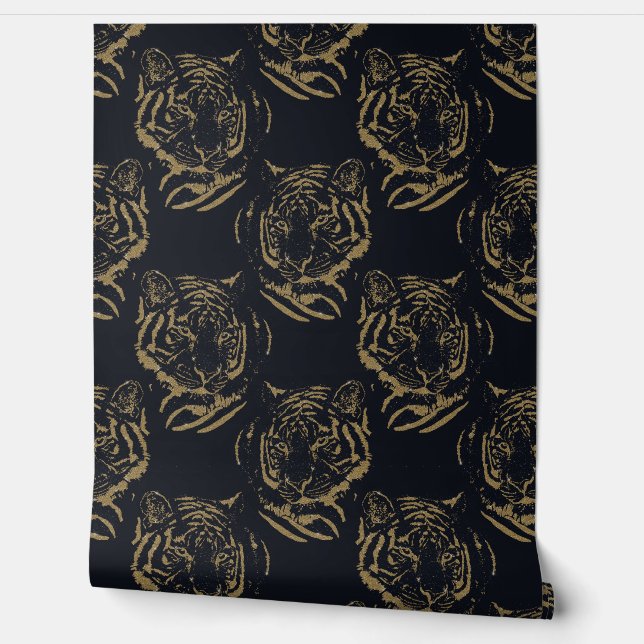Papel Pintado Diseño negro del tigre de oro (Desenrollar)
