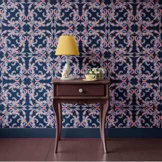 Papel Pintado Diseño Ornamental Barroco Azul Medianoche