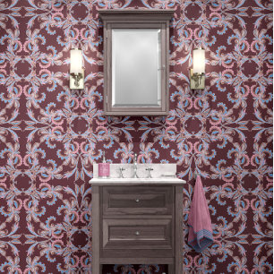 Papel Pintado Diseño Ornamental Barroco Rojo-Marrón Caoba
