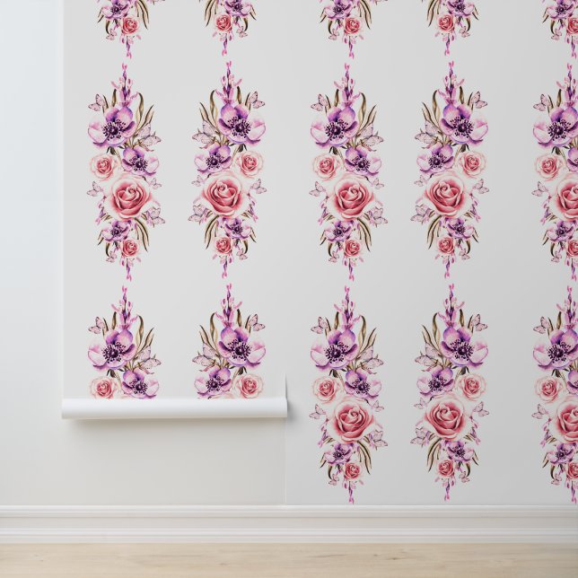 Papel Pintado Diseño retro de flores y mariposas (Solicitud)