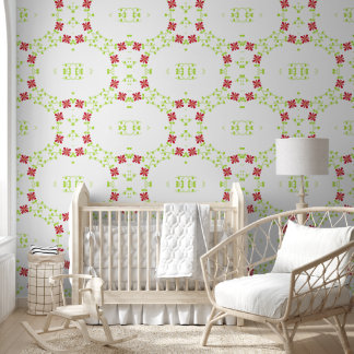 Papel Pintado diseño simétrico de flor roja y vid verde