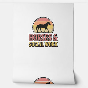 Papel Pintado Diseño vectorial retro puesta de sol caballos y tr