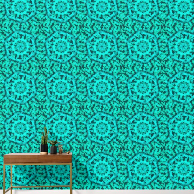 Papel Pintado Diseño verde abstracto geométrico (Pasillo)