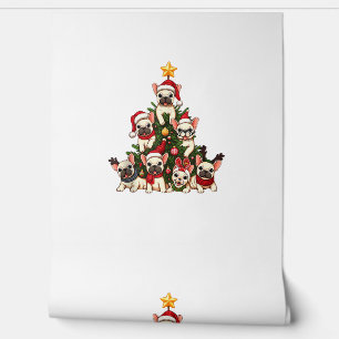 Papel Pintado Divertido árbol de Navidad francés Bulldog copos d
