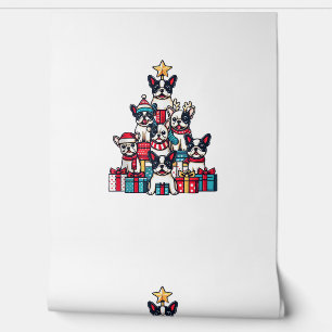 Papel Pintado Divertido árbol de Navidad francés Bulldog copos d