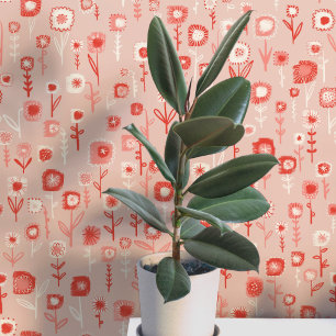 Papel Pintado Divertido patrón floral retro rosa