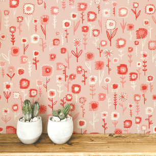 Papel Pintado Divertido patrón floral retro rosa