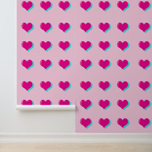 Papel Pintado Divertido rosa Neon Heart Retro Amor Nostalgia