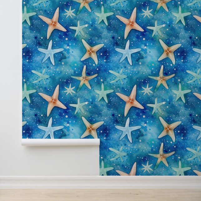Papel Pintado DIY Elegant Océano Starfish Azul Mar Náutico (Solicitud)