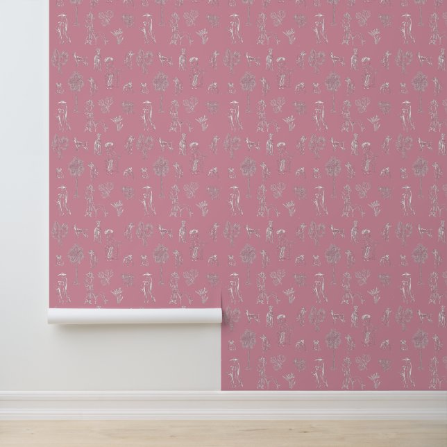 Papel Pintado Dogs Lady Toile de Jouy Color rosa (Solicitud)