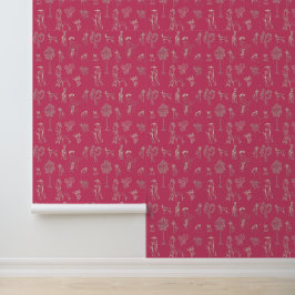 Papel Pintado Dogs Lady Toile de Jouy Color rosa oscuro