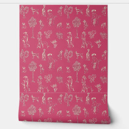 Papel Pintado Dogs Lady Toile de Jouy Color rosa oscuro