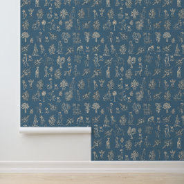 Papel Pintado Dogs Lady Toile de Jouy Turquoise oscuro