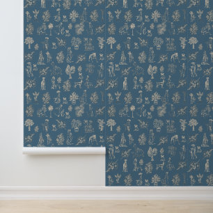 Papel Pintado Dogs Lady Toile de Jouy Turquoise oscuro