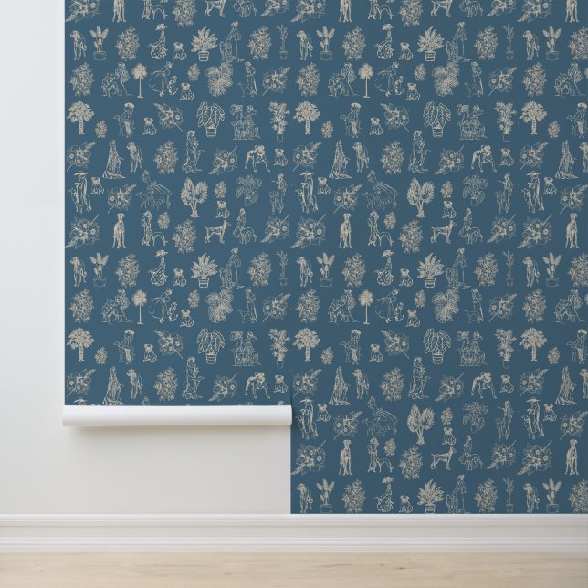 Papel Pintado Dogs Lady Toile de Jouy Turquoise oscuro (Solicitud)