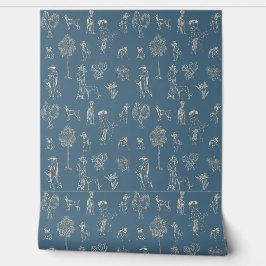 Papel Pintado Dogs Lady Toile de Jouy Turquoise oscuro