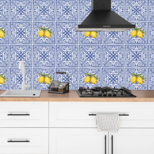 Papel Pintado Dolce Vita Meditarrean Azul y Limones Baldosas Ita