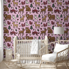 Papel Pintado Doodle de bosque de Woodle Animales rosa