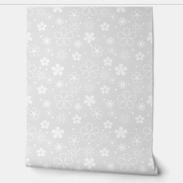 Papel Pintado Doodles blancos de margarita en gris