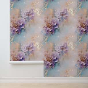 Papel Pintado Dorado Aqua Purple Floral