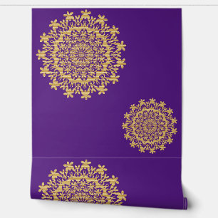 Papel Pintado Dorado púrpura Floral Resumen Mandala Fondo de esc