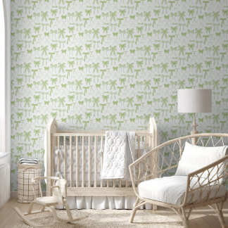 Papel Pintado Dormitorio de niña bebé con lazo verde acuarela