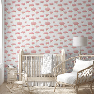Papel Pintado Dormitorio de niña con nubes rosadas mínimas y est