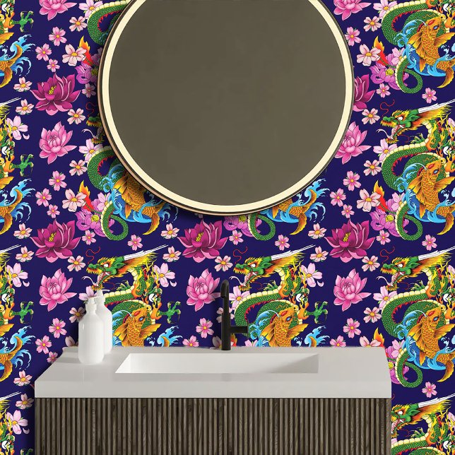 Papel Pintado Dragón chino verde Koi (Subido por el creador)