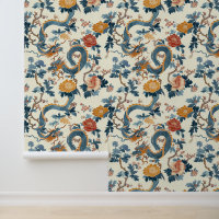 Dragón japonés azul floral elegante