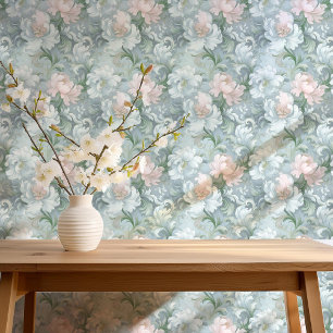 Papel Pintado Dramático barroco plata floral suave rosa V1 ID105
