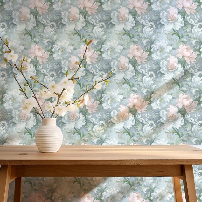 Papel Pintado Dramático barroco plata floral suave rosa V1 ID105 (Subido por el creador)