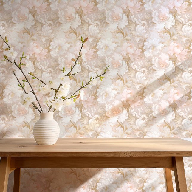 Papel Pintado Dramático Rosa barroco floral suave dorado V1 ID10 (Subido por el creador)