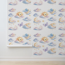Papel Pintado Dreamy Moon & Sun Pastel Clouds Nursery Baby Room