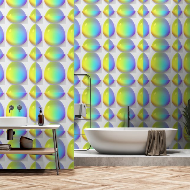 Papel Pintado Droplets de vidrio azul amarillo arcoiris (Baño)